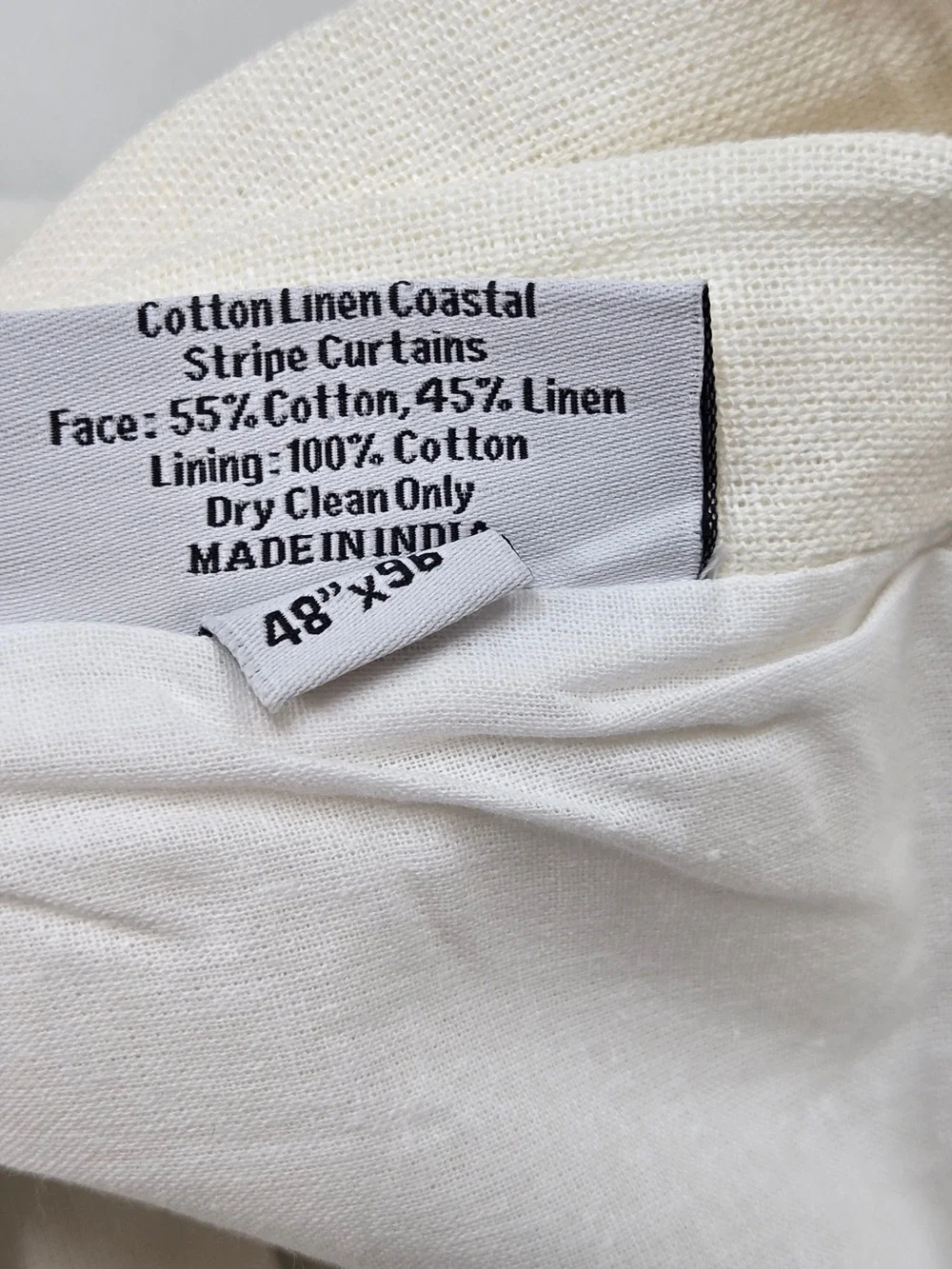 NWT QUINCE Set Of 2 48x96 Coastal Stripe Linen Cotton Curtains Ivory/Blue 9200